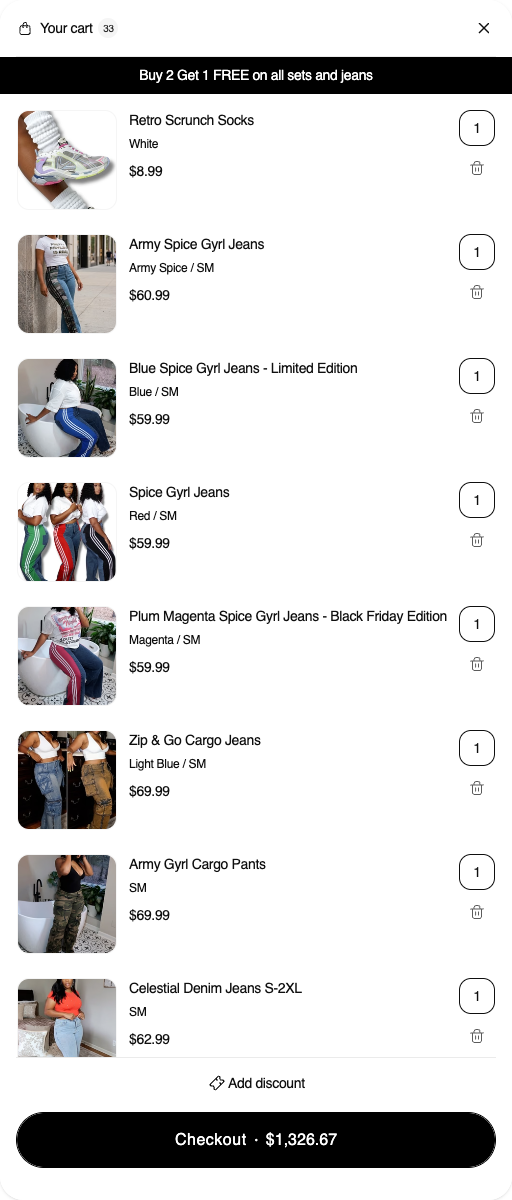 Buy X Get Y offer preview - actual rendered widget with merchant products