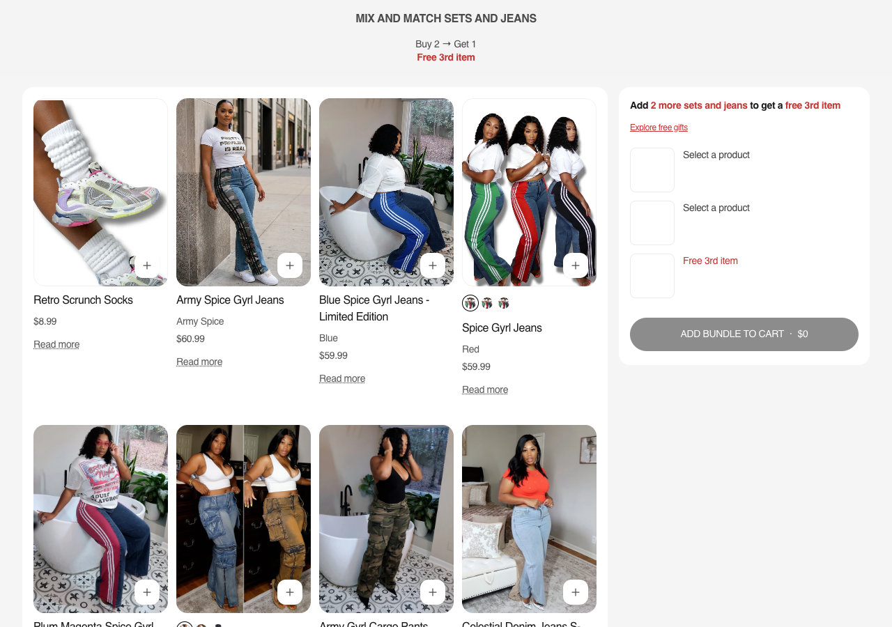 Free Gift with Bundle offer preview - actual rendered widget with merchant products